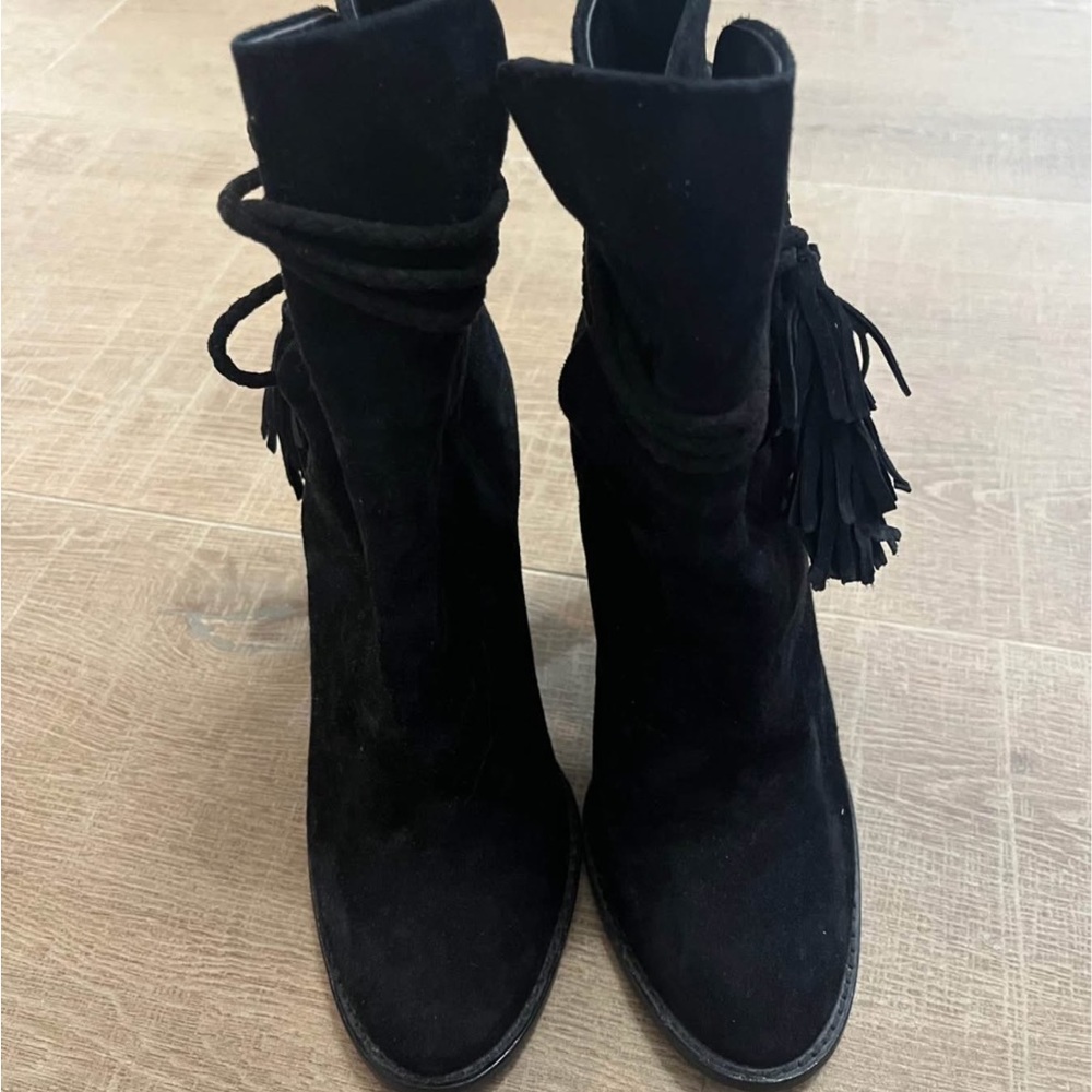 Joie Black Heeled Boots with Tassel Detail